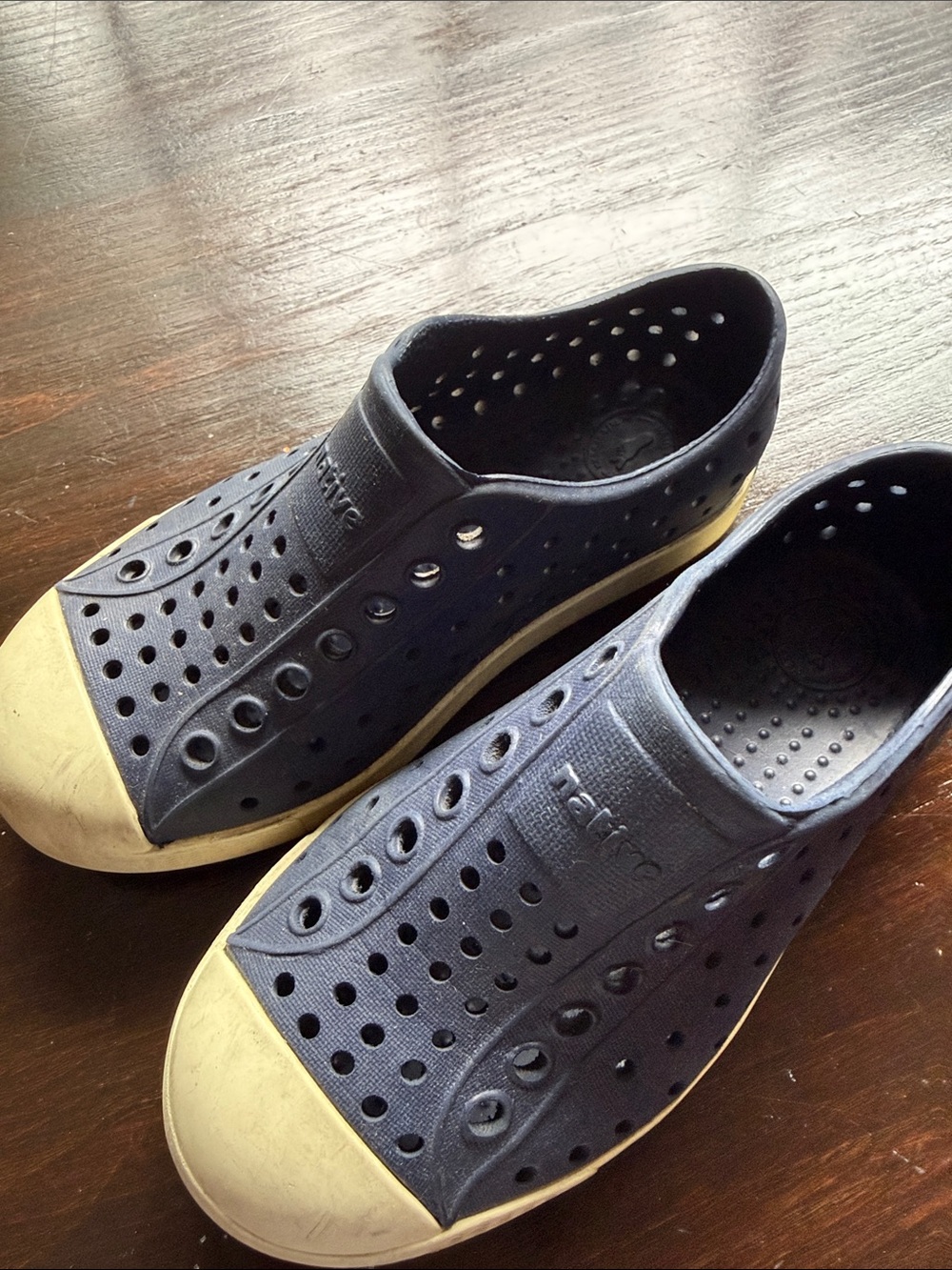 Natives Toddler Perforated Slip-On Loafers in Navy and Off-White